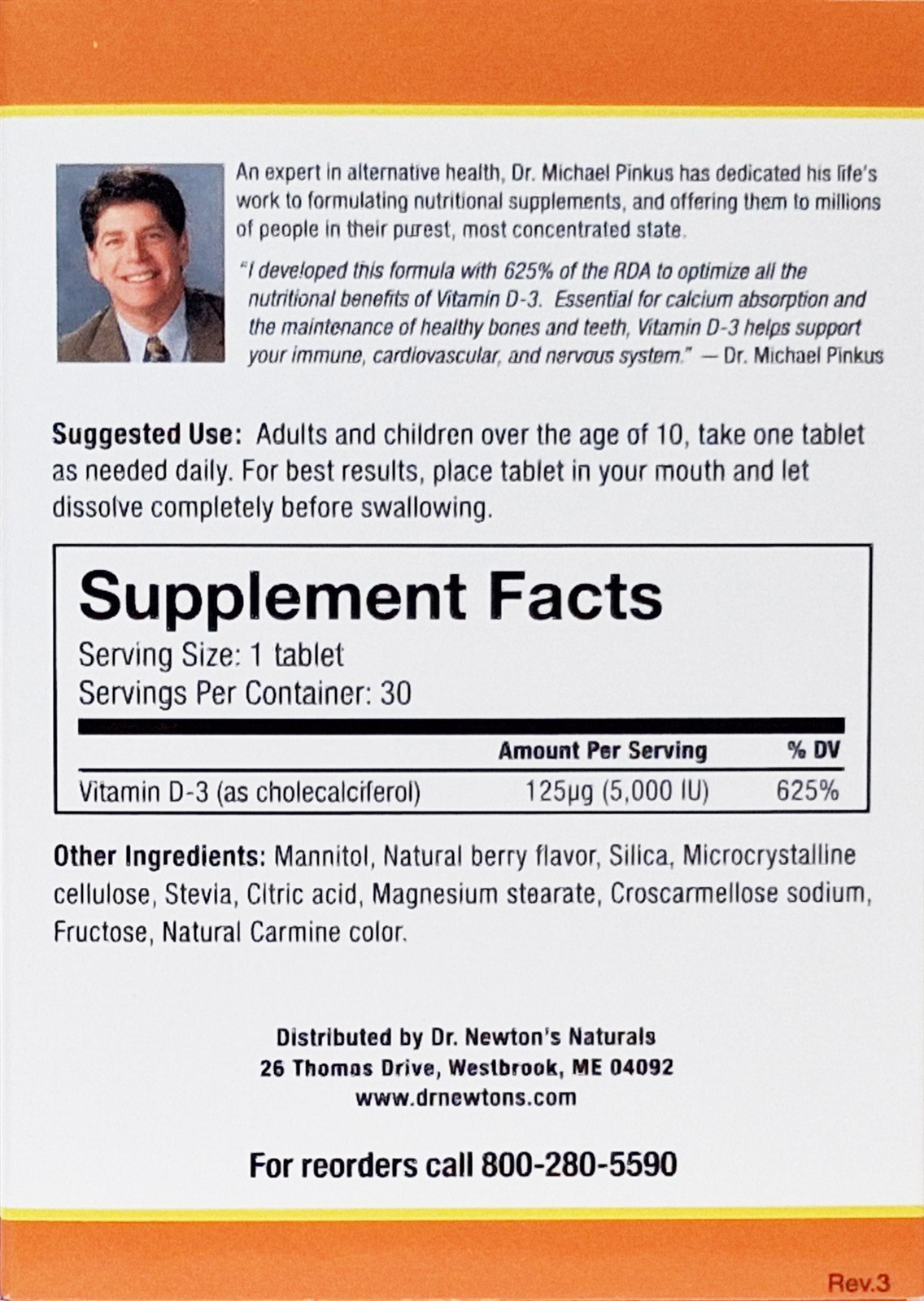 Dr. Newton’s Naturals Vitamin D3 Fast-Melting Tablets 30 Tablets Made in USA
