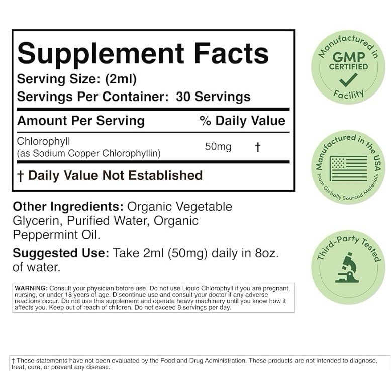 Double Wood Supplements Liquid Chlorophyll 1500mg 2 fl oz Peppermint GMP USA
