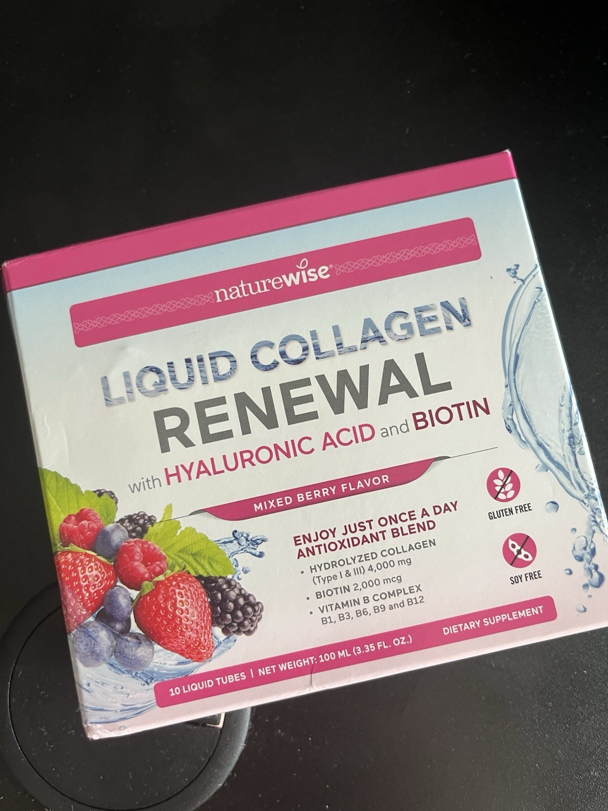 NatureWise Liquid Collagen Hyaluronic Acid Biotin Hair Skin Nails Mixed Berry 10