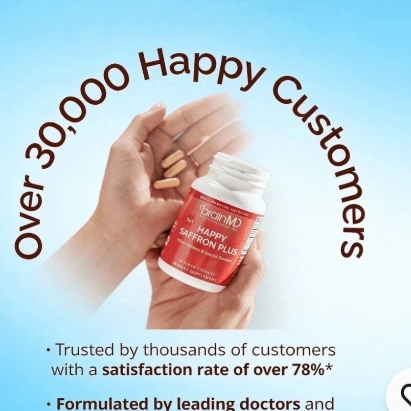 BrainMD Happy Saffron Plus 90 Vegan Capsules Mood Memory Function Supplement