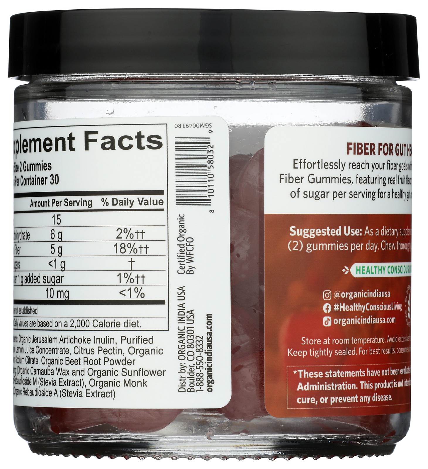 Organic India Strawberry Fiber Gummies 60 Supplement 1 Gram 1 Pack