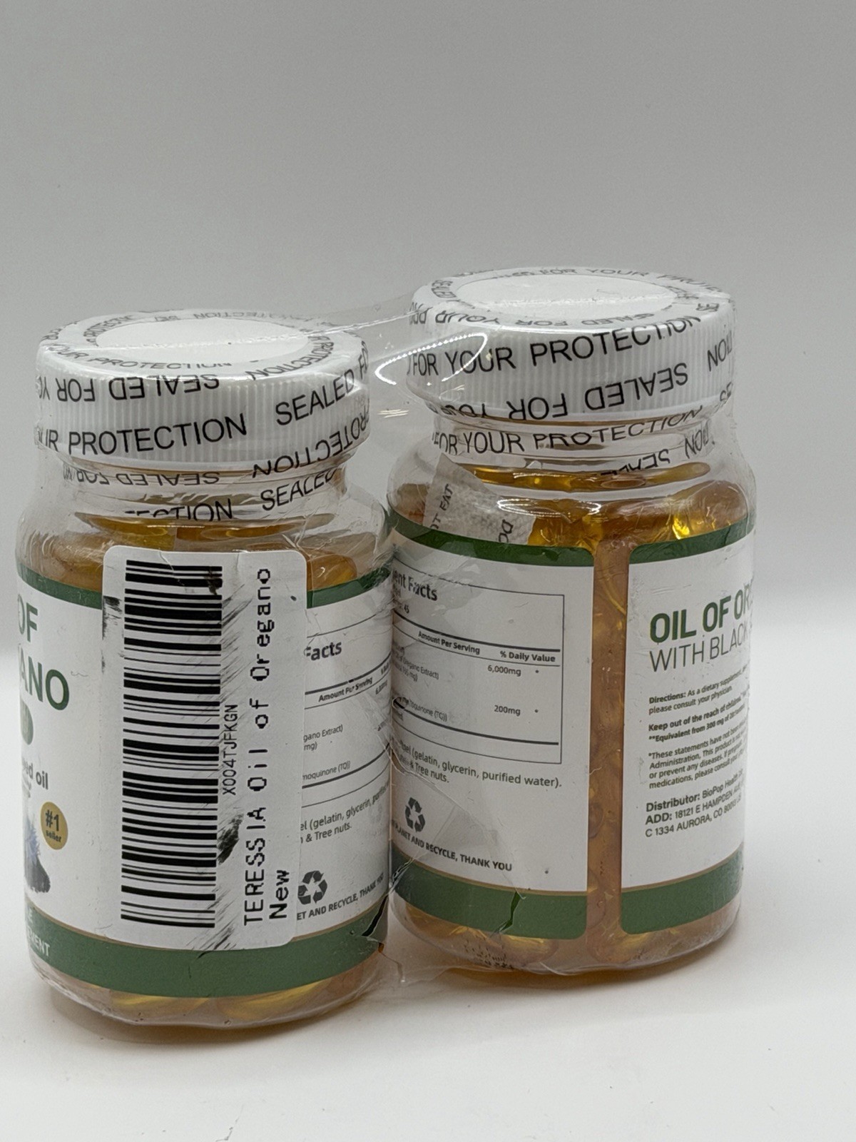 Teressa Oil of Oregano 6000mg with Black Seed Oil 90 Softgels pack of two C￼