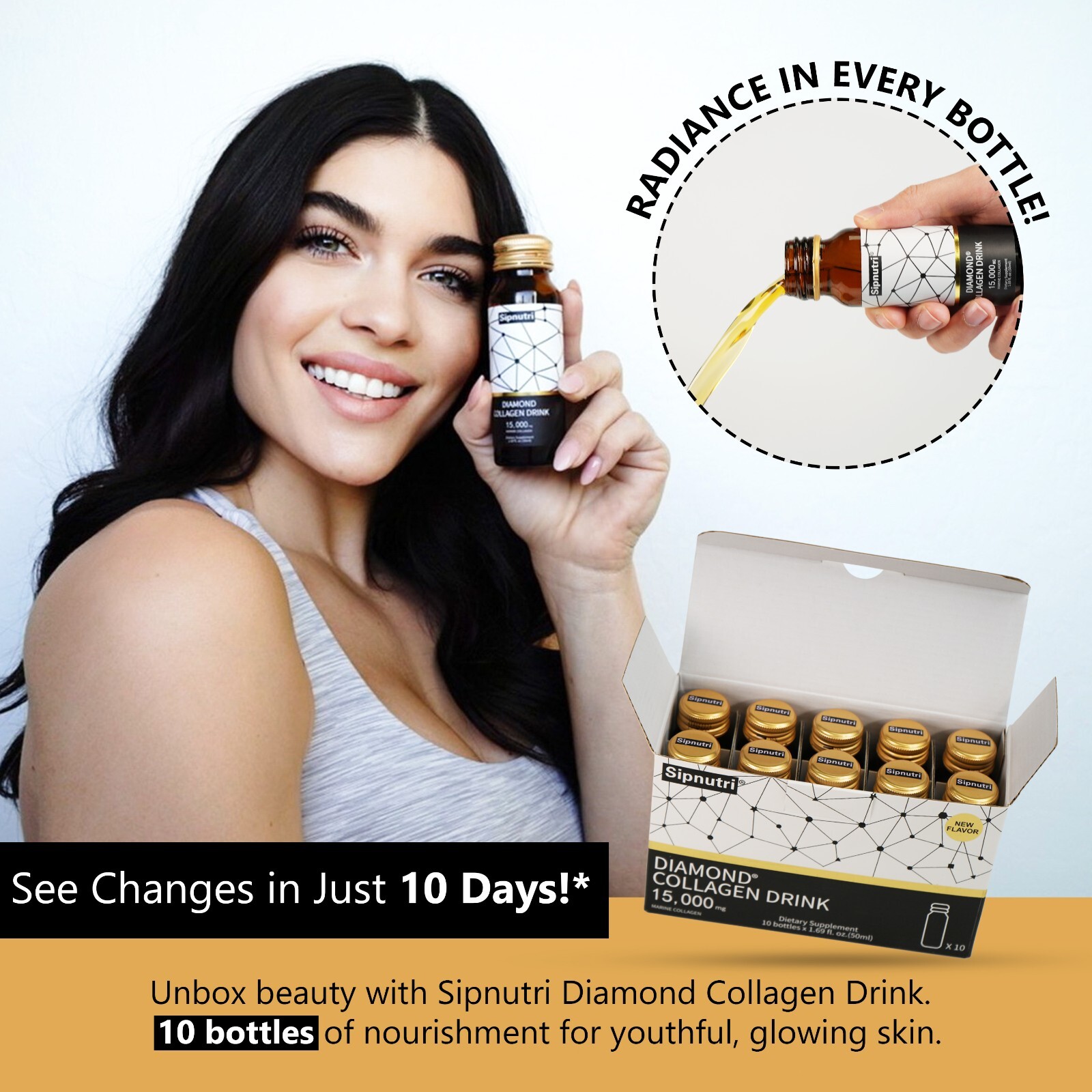 Sipnutri Liquid Collagen Drink 15000mg Hydrolyzed Marine Fish Collagen 1 Box