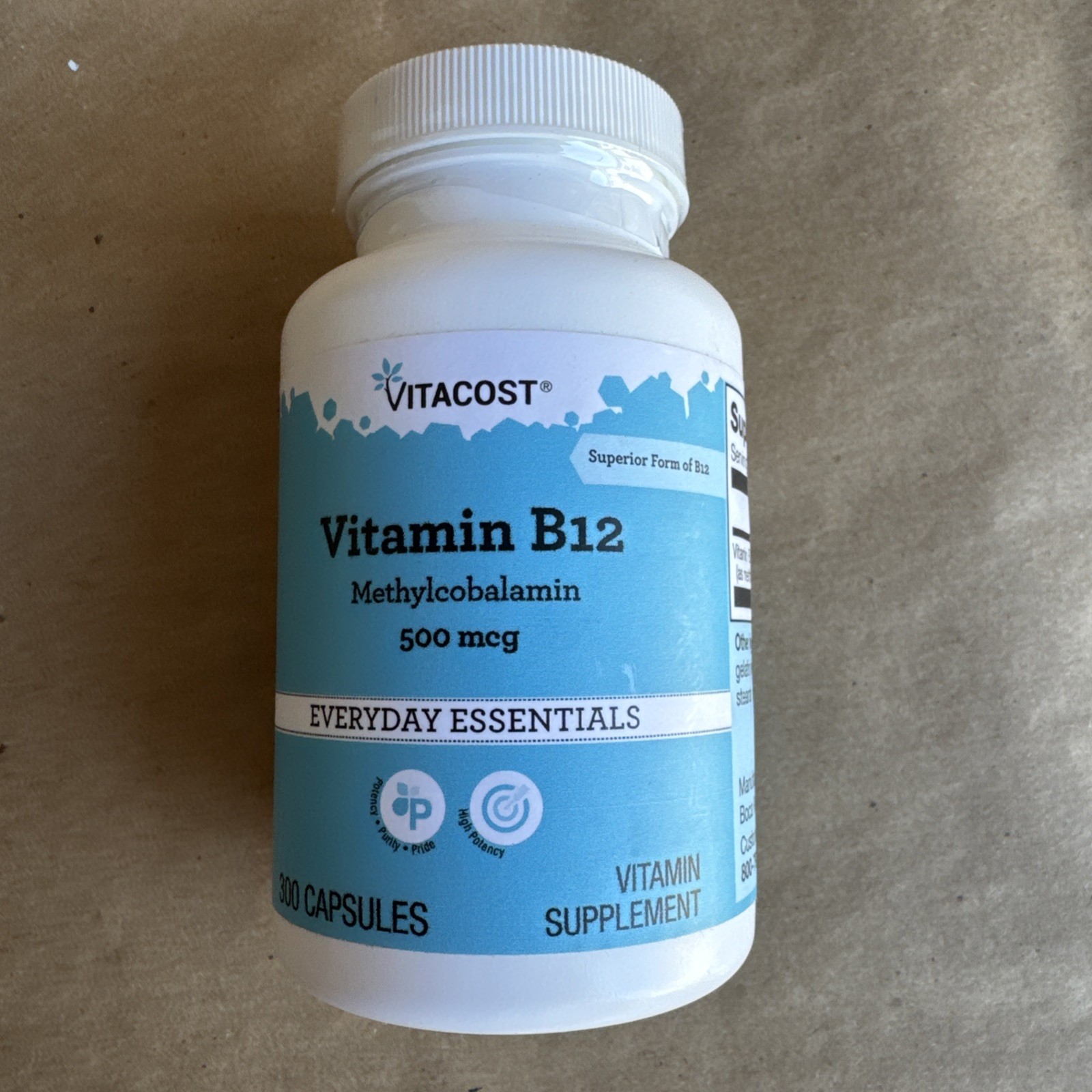 Vitacost Vitamin B12 (Methylcobalamin) 500mcg 300 Capsules – Everyday Essentials