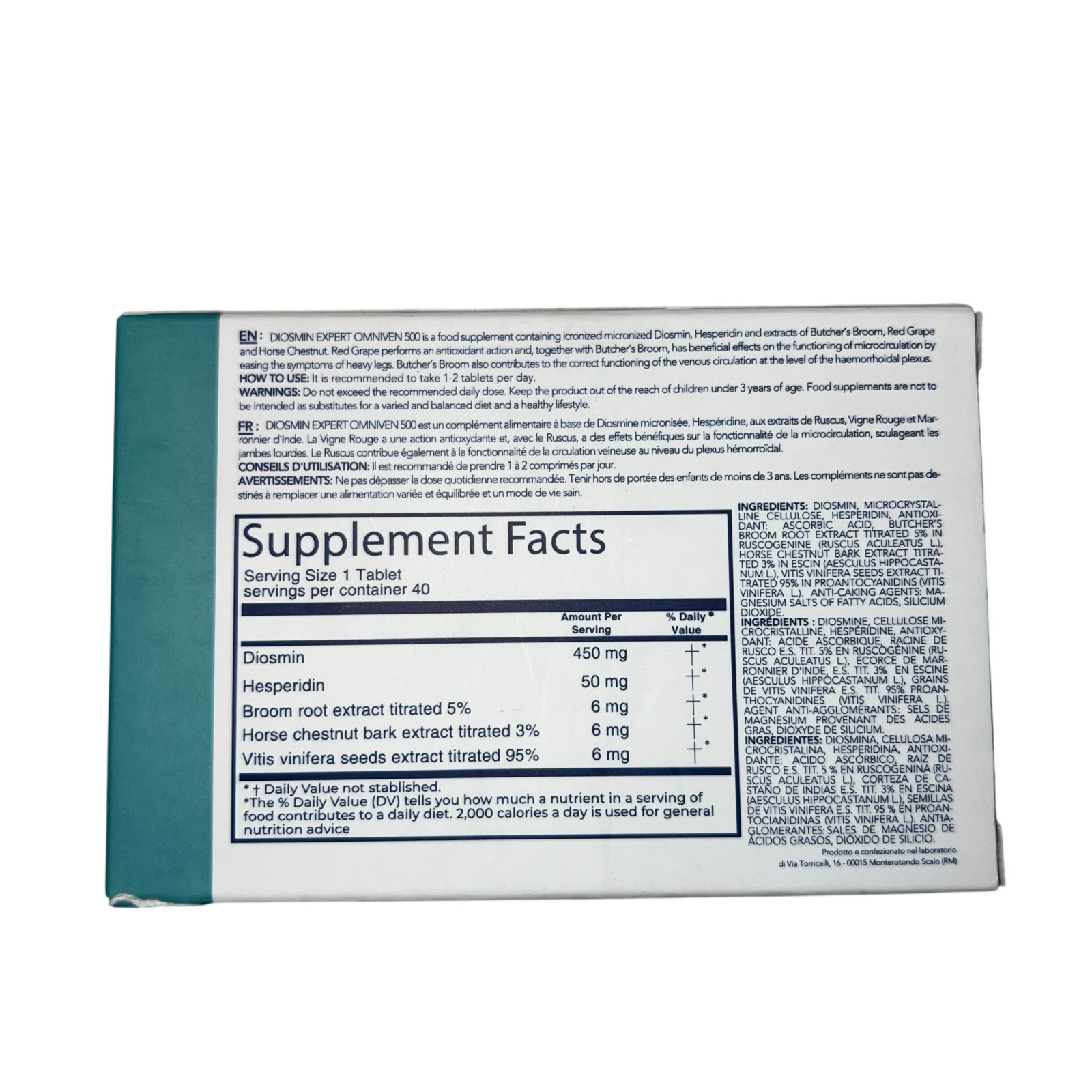 DuLac Pharma Diosmin Expert Omniven 500 40 Tablets Vein Circulation Support NEW