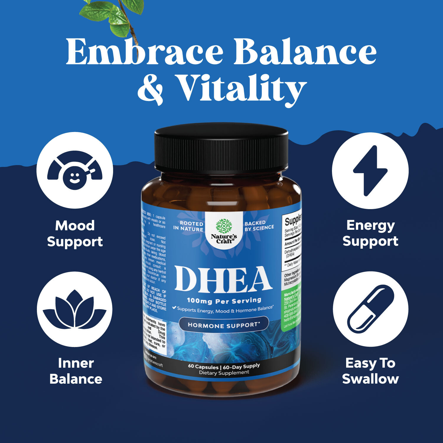 DHEA 100mg Per Serving for Men and Women – Vegan High Strength DHEA Supplement