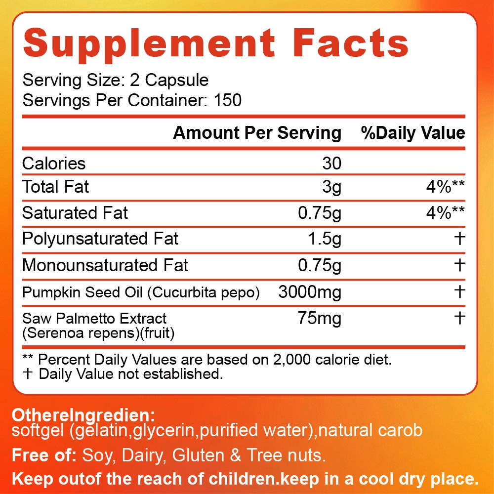 Pumpkin Seed Oil Saw Palmetto 3000mg Softgels Natural Prostate Support Free ship