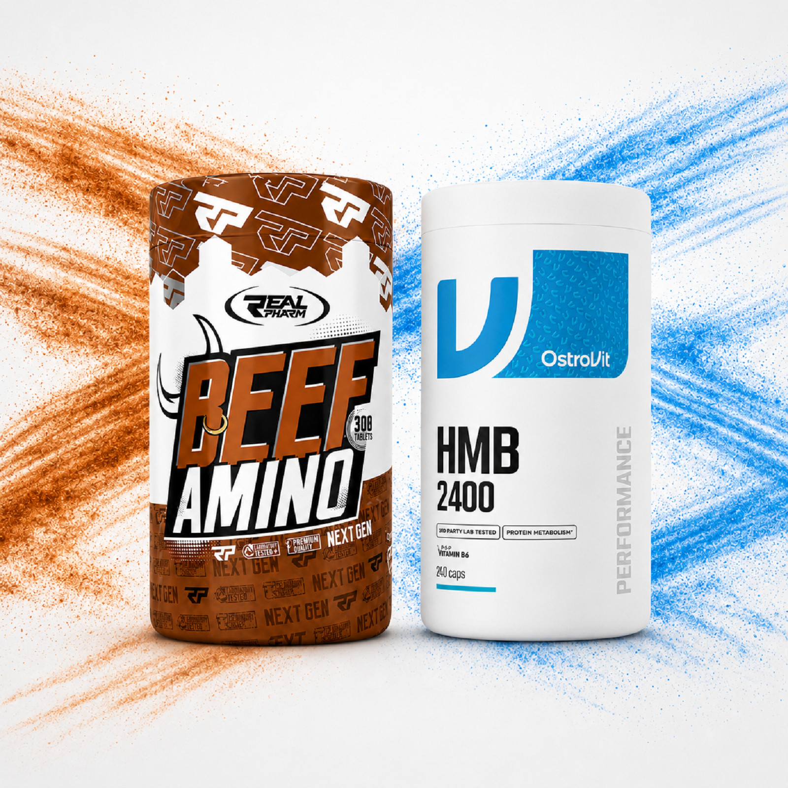 REAL PHARM BEEF AMINO + OSTROVIT HMB -Muscle Support Recovery Amino Regeneration