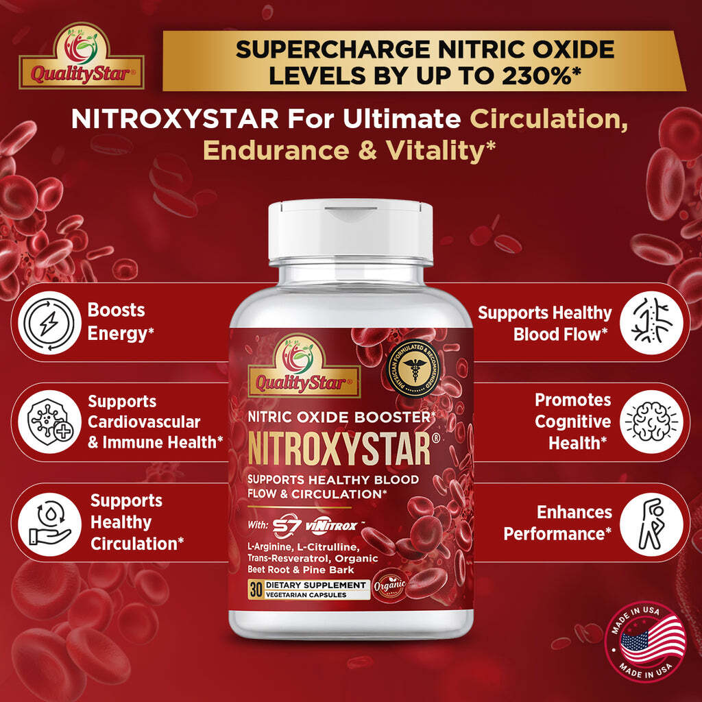 NEW QualityStar NITROXYSTAR Nitric Oxide Booster 30-CAPS For Healthy Blood Flow