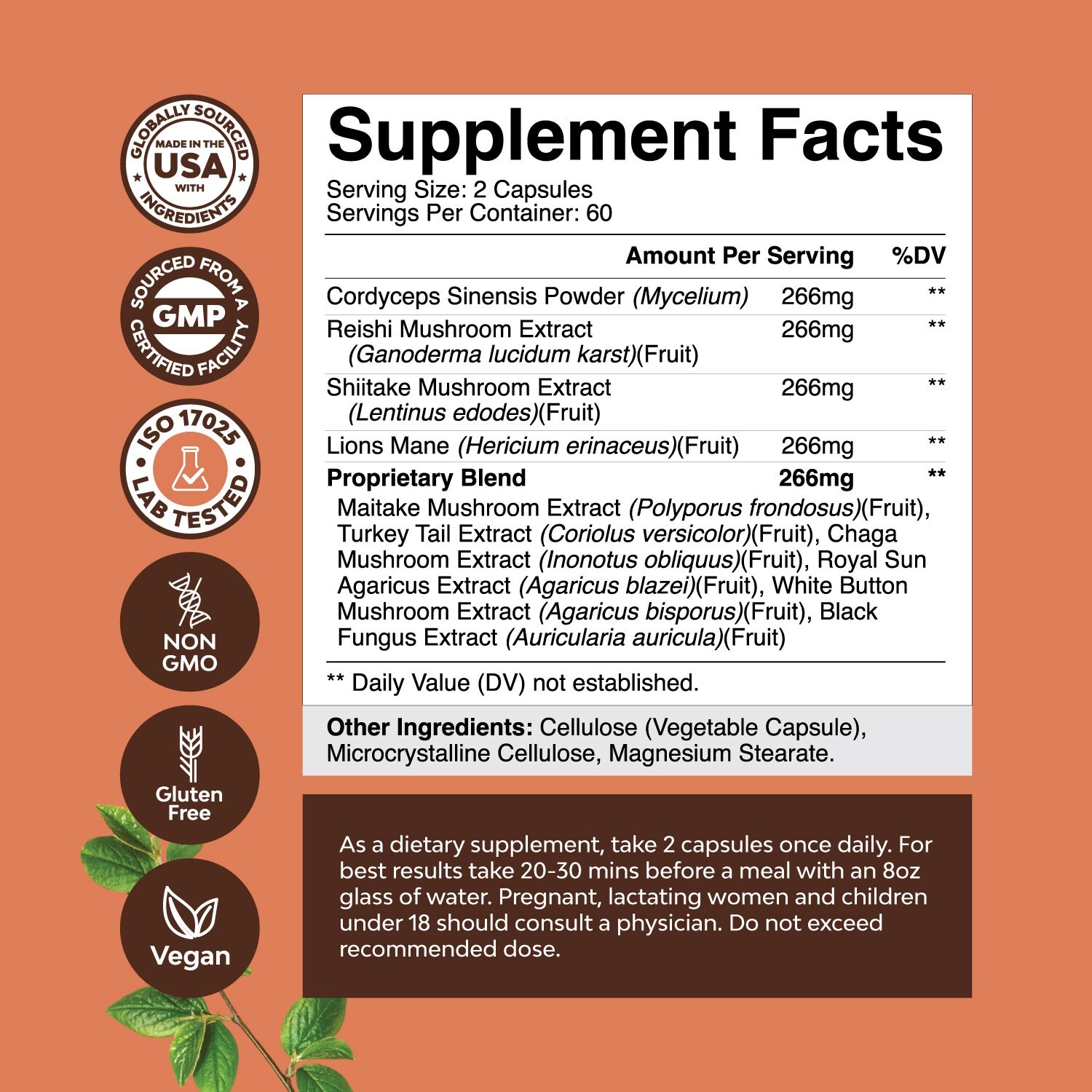 Advanced Mushroom Complex Capsules – 10X Lions Mane Supplement 120ct