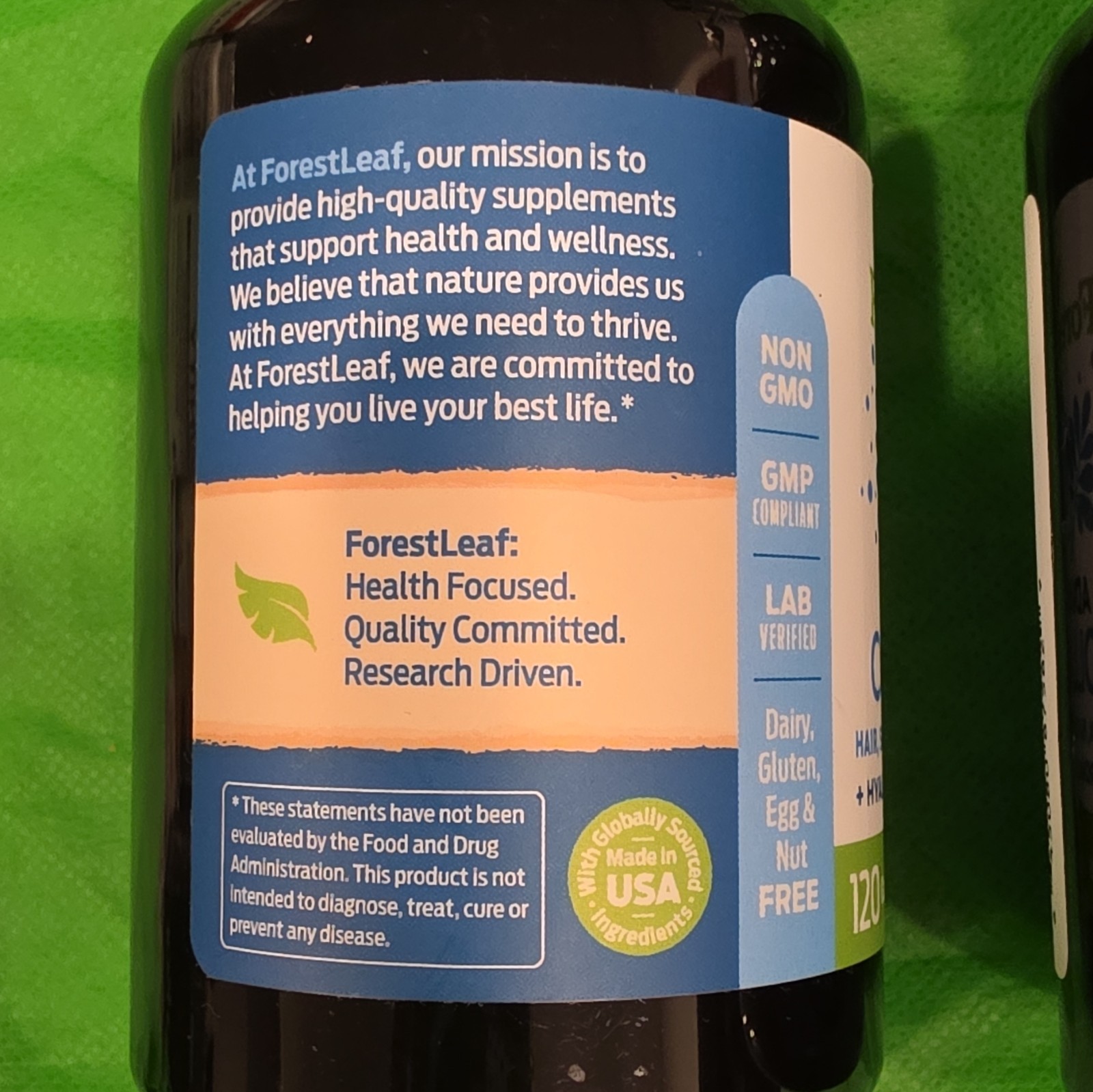ForestLeaf Collagen I II III + Hyaluronic Acid Vitamin C Hair Skin Nails 120 Ct