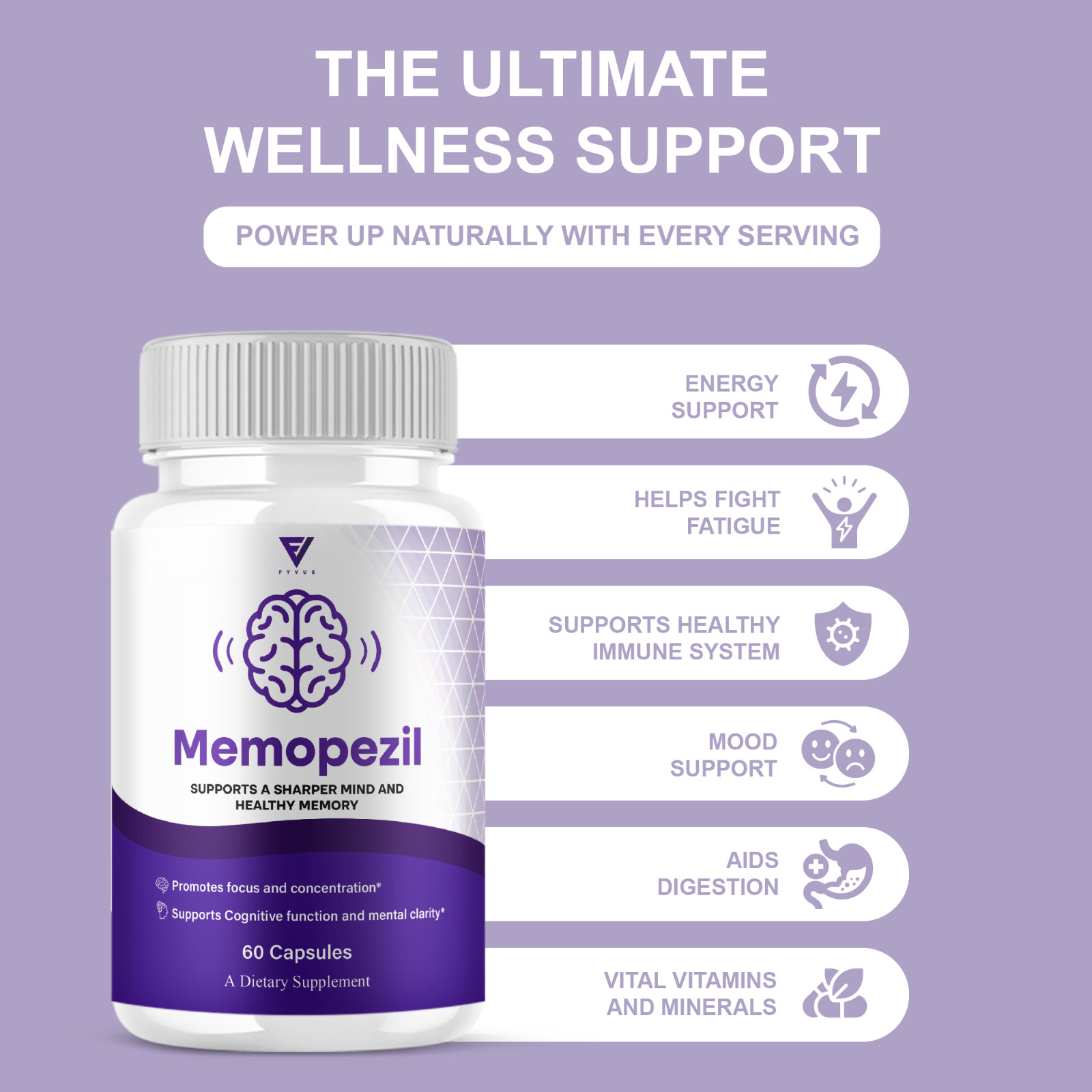 Memopezil Premium Health & Wellness Nootropic Supplement (60 Capsules)