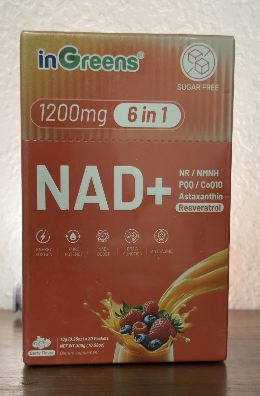 inGreens NAD+ 6-in-1 Sugar-Free Berry Powder 1200mg NR/NMNH 30 Packets