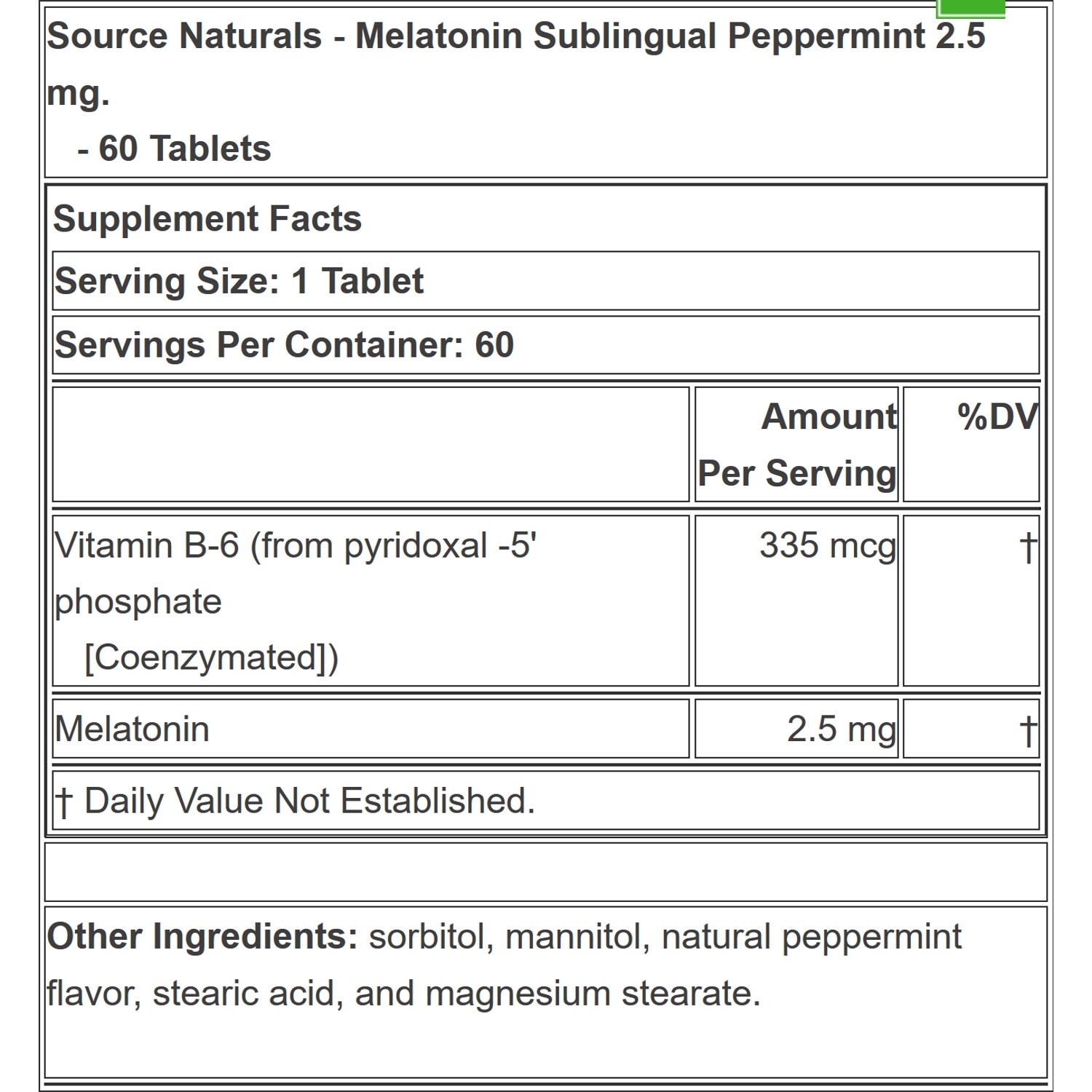 Source Naturals Melatonin 2.5mg, Peppermint, 60 Tablets