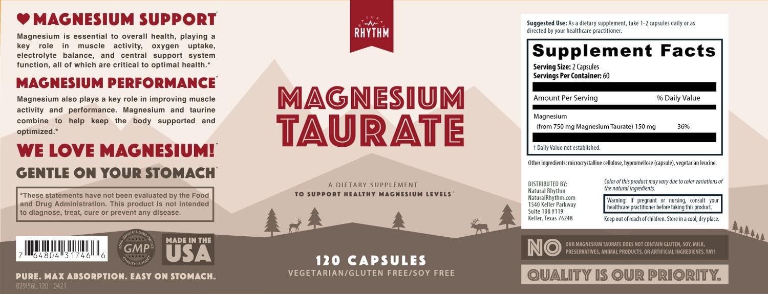 Magnesium Taurate 750mg (150mg Elemental Magnesium) – 120 Count (Pack of 1)