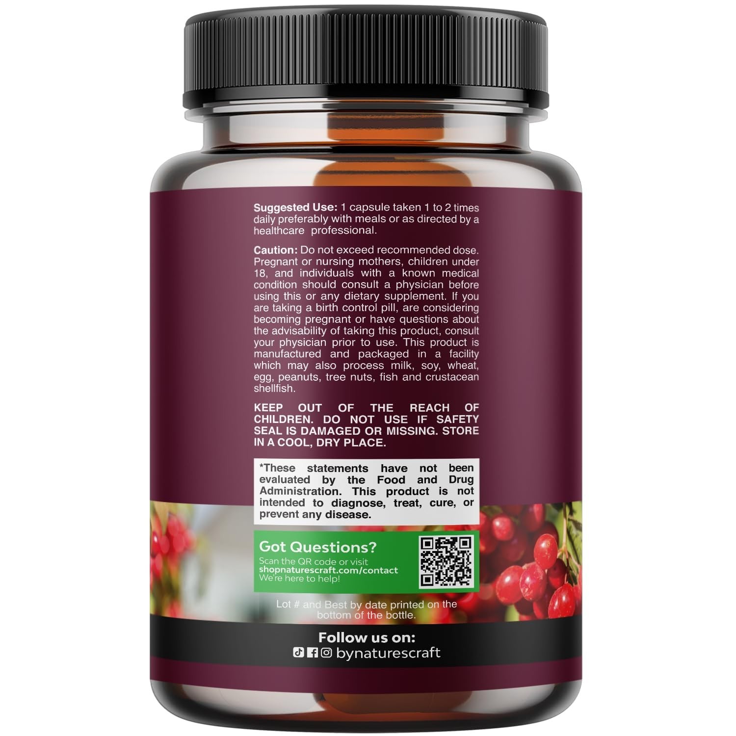 Kidney Support Cranberry Pills for Women and Men – High Strength 60ct