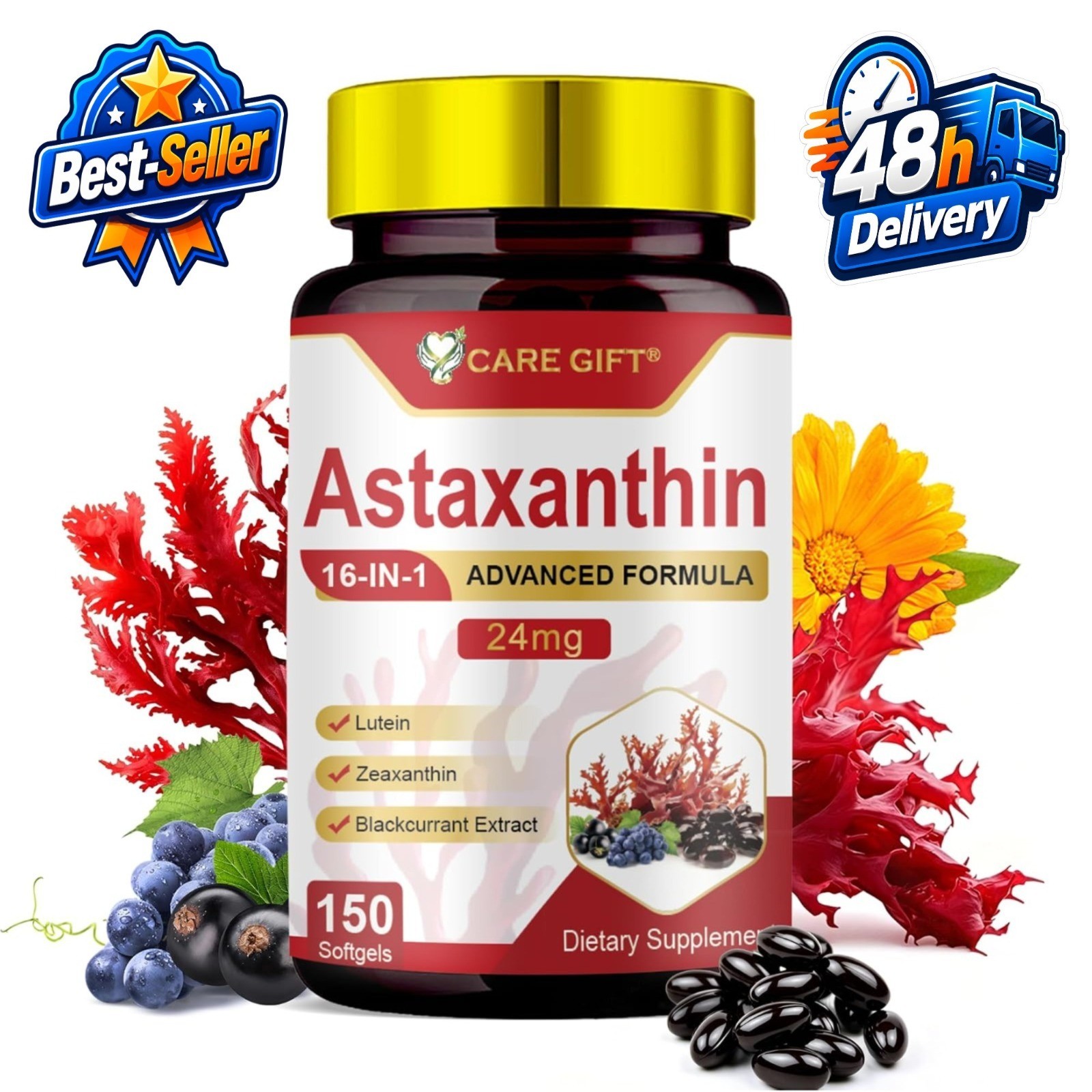 Astaxanthin Supplements 24mg 150 Softgels | Premium Antioxidant