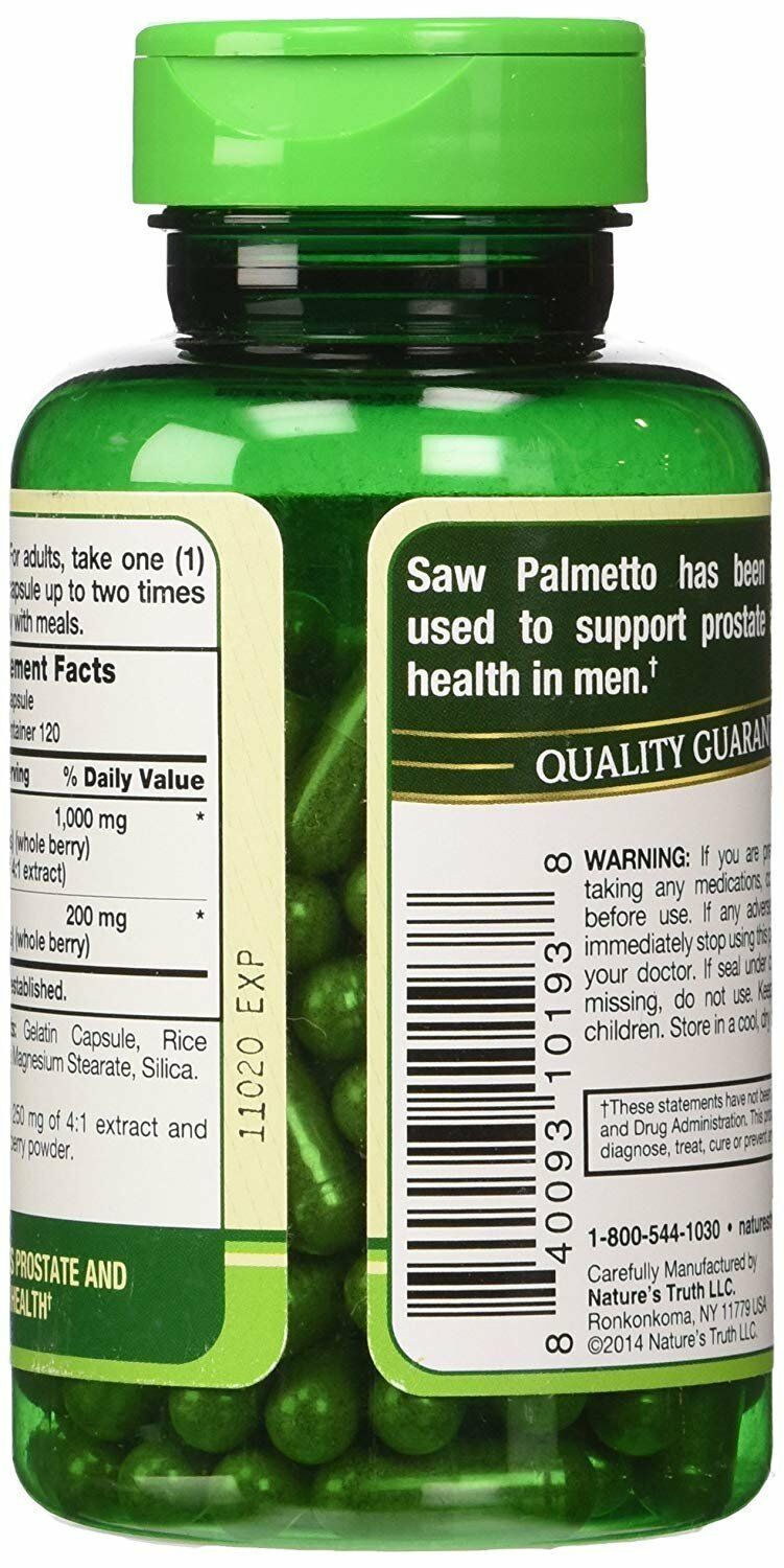 Nature’s Truth Vitamins Saw Palmetto Quick Release Capsules 1200 mg 120 Count