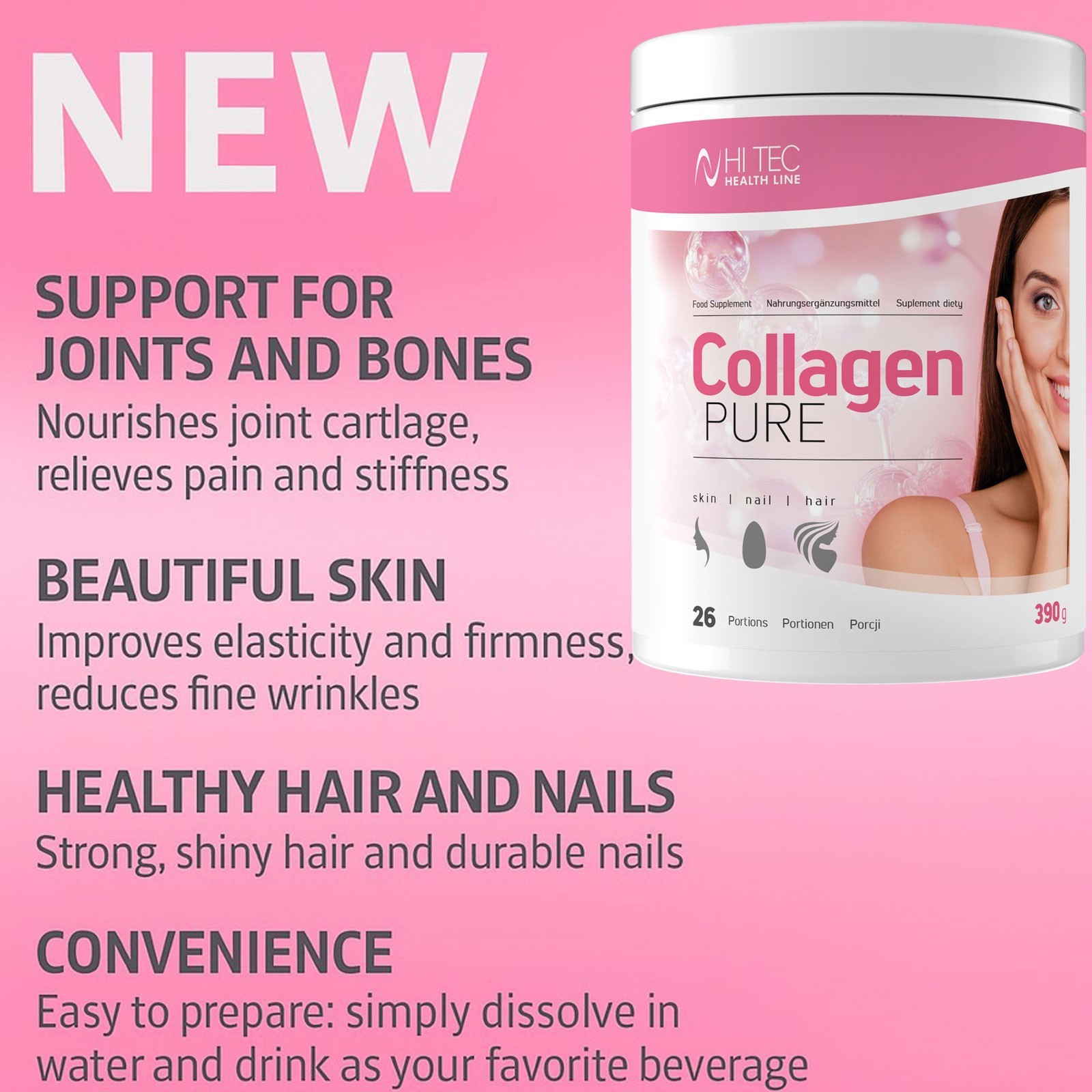 COLLAGEN – 390g – PURE Collagen Powder – Skin, Hair, Nails, Joints, Bones Health