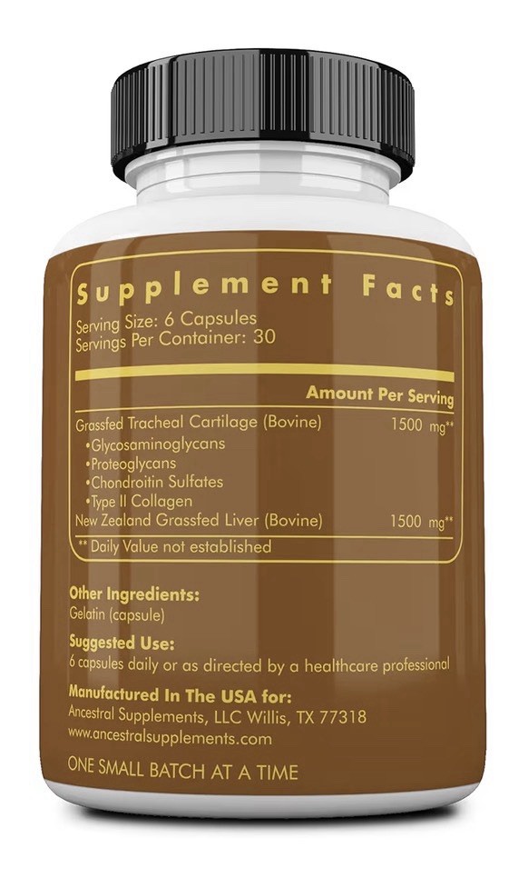 Ancestral Supplements Trachea Grass Fed Beef Pasture Raised 180 Capsules