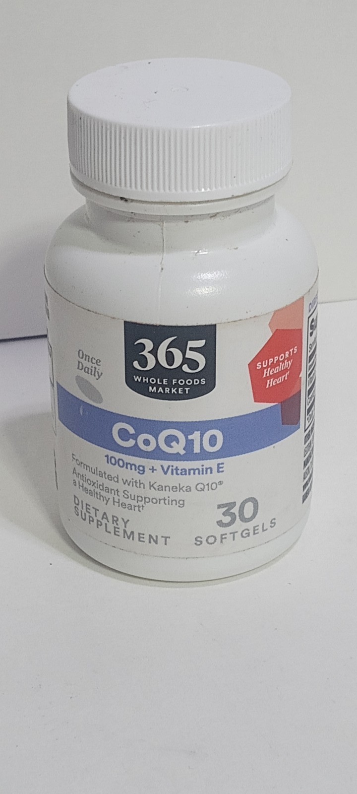 365 Whole Foods Market CoQ10 100mg + Vitamin E 20mg 30 Softgels Heart Health