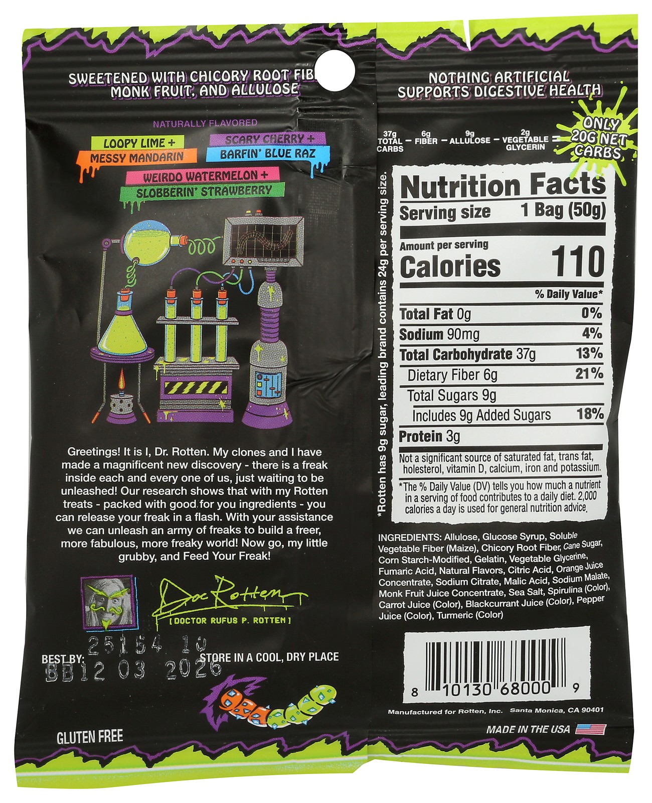 Rotten Sour Candy Gummy Worms Gummies 37G 8 Pack