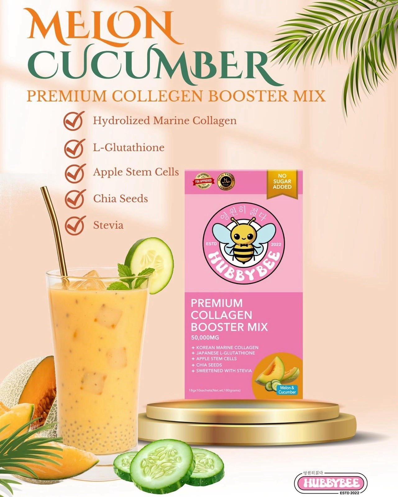 HUBBYBEE Premium Collagen Booster Mix – 10 sachets/box (18g)