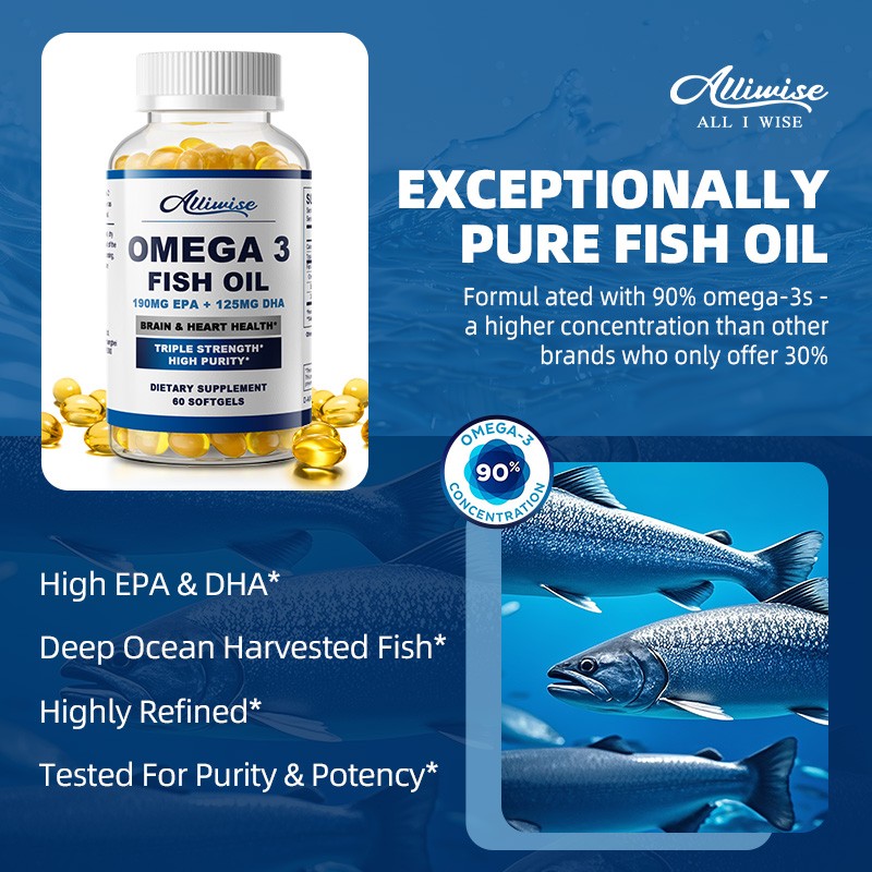 Omega 3 Fish Oil Capsules 1000mg Fish Oil EPA & DHA ,Heart Health