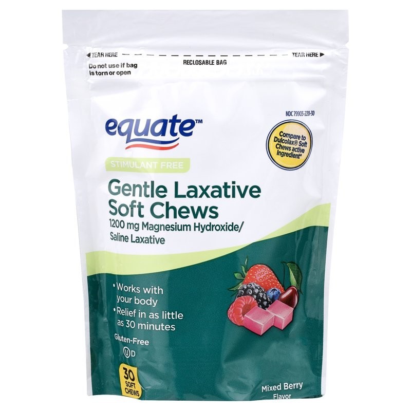 Equate Gentle Laxative Soft Chew for Constipation Relief, Mixed Berry Flavor, 30