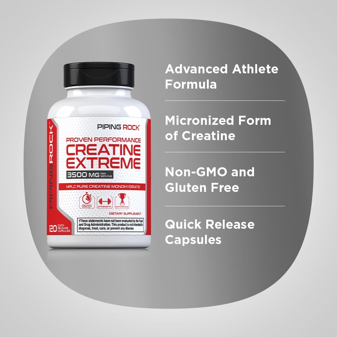 Piping Rock Creatine Monohydrate Capsules | 3500 120 Count (Pack of 1), White