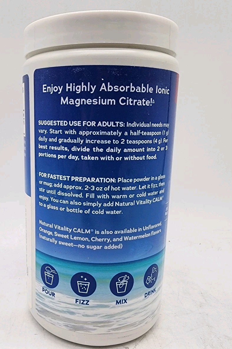 Natural Vitality Calm Magnesium Citrate Powder 16oz Raspberry Lemon EXP 2028