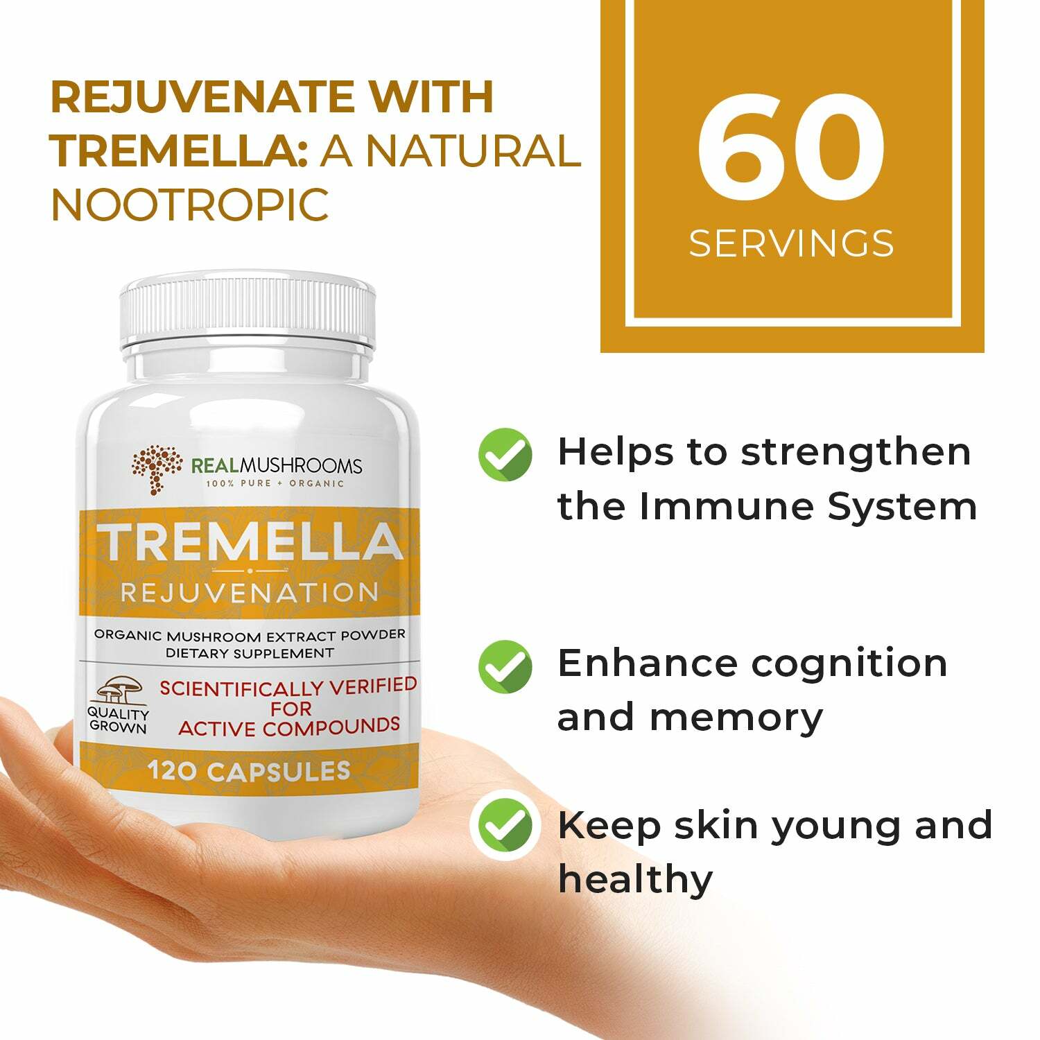 Real Mushrooms Organic Tremella Extract Rejuvenation Pure Vegan 300 caps NEW