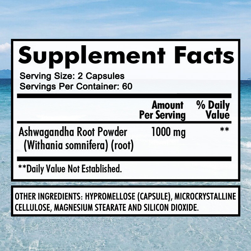 Organic Ashwagandha 1000 mg Dietary Supplement for Stress Calm Anxiety Relief
