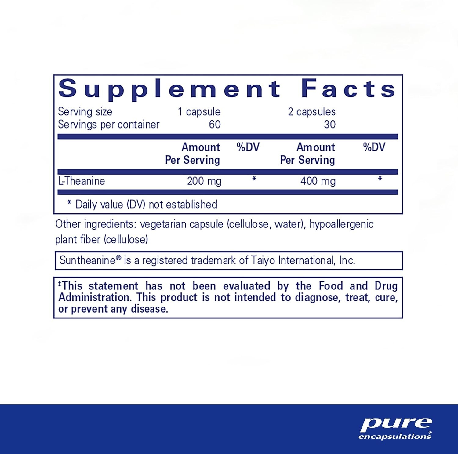 Pure Encapsulations L-Theanine, Stress & Relaxation Support, 60ct, Exp 01/27