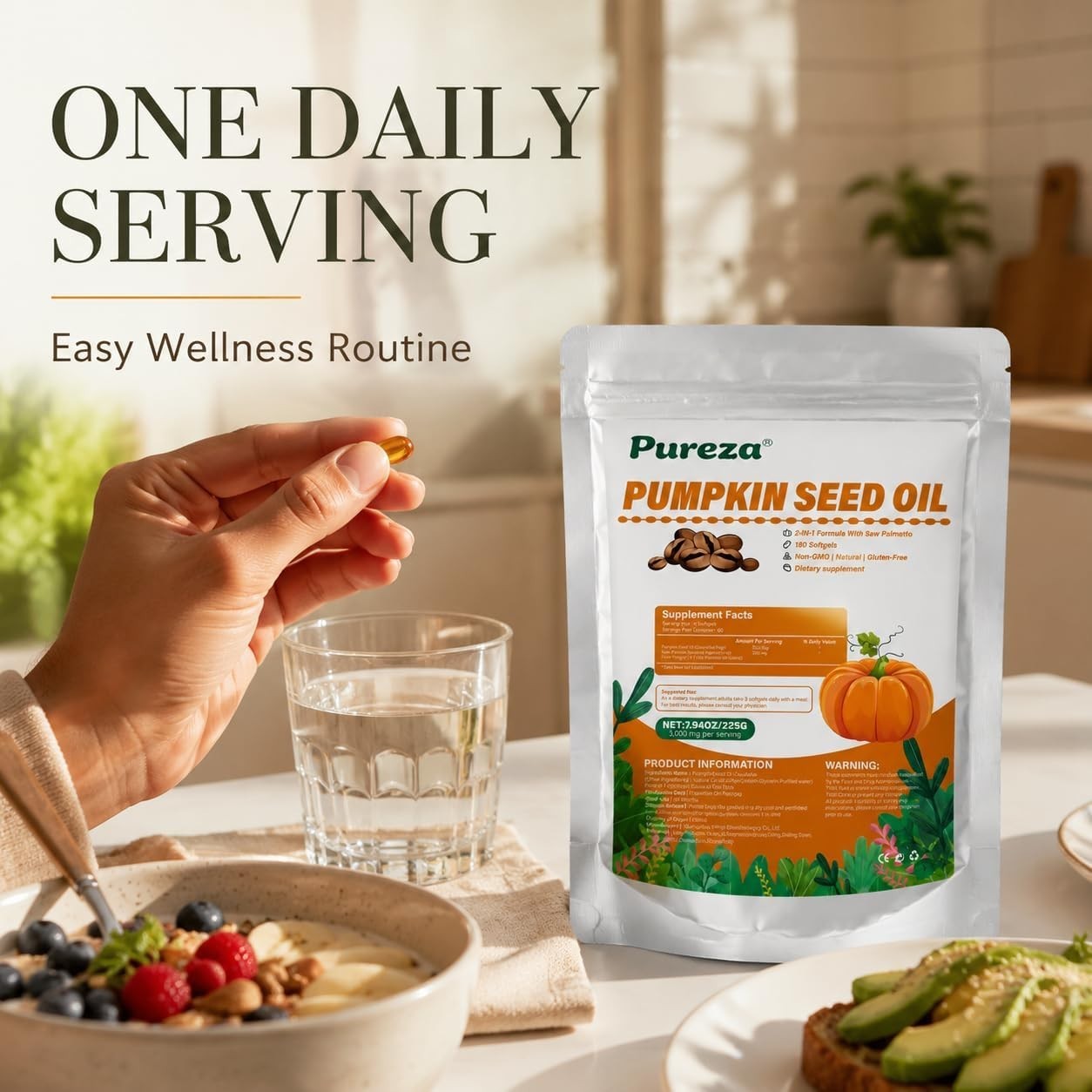 2-in-1 Pumpkin Seed Oil 3000mg with Saw Palmetto Softgels Hair Support 60ct