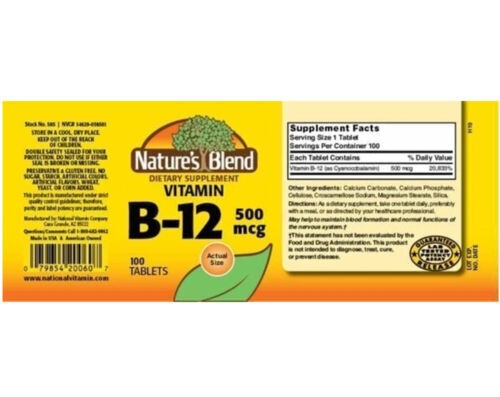 Nature’s Blend Vitamin B12 2500mcg Sublingual Dietary Supplement Tablets 100ct