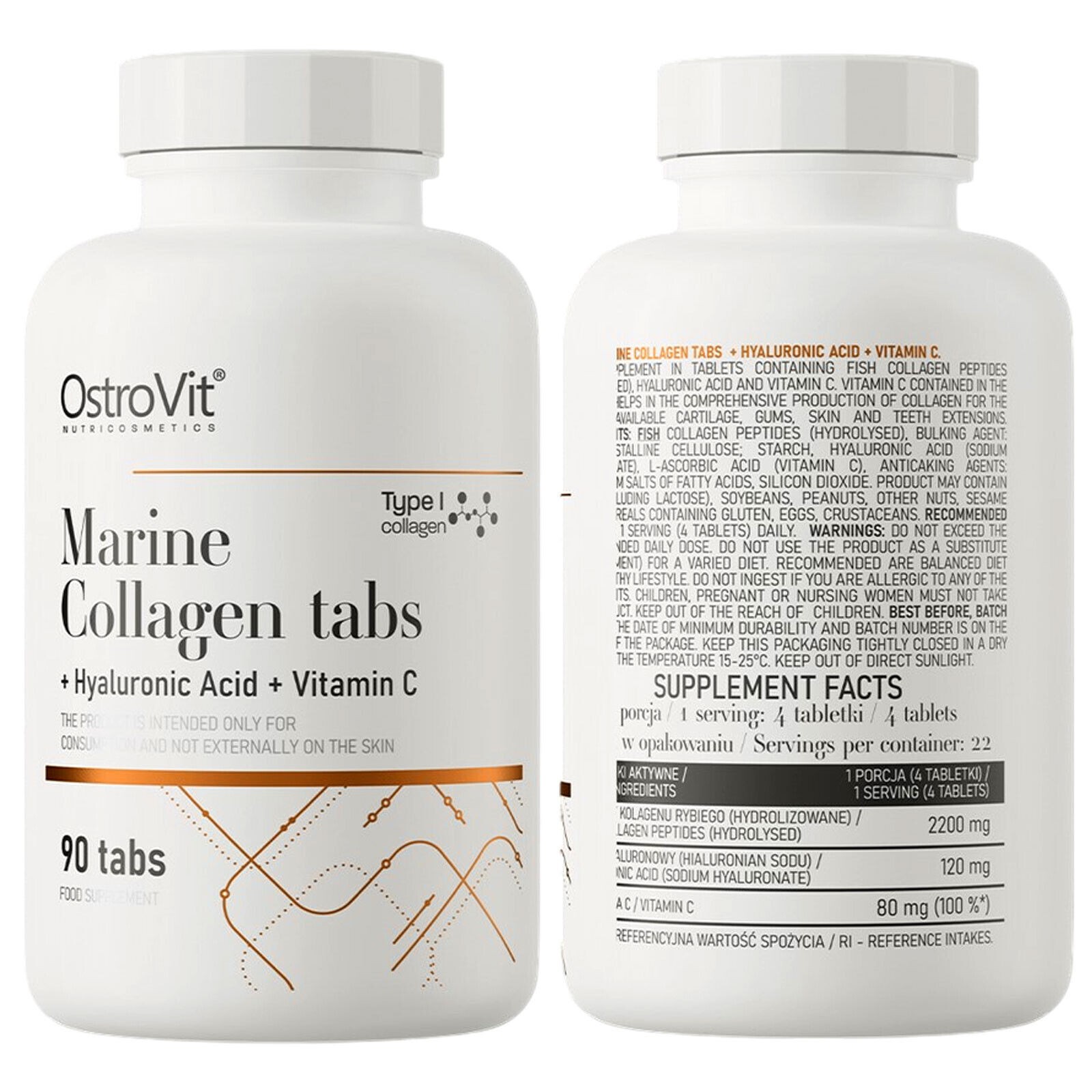 MARINE COLLAGEN with HYALURONIC ACID + VITAMIN C – 90-180 Tabs – skin hair nails