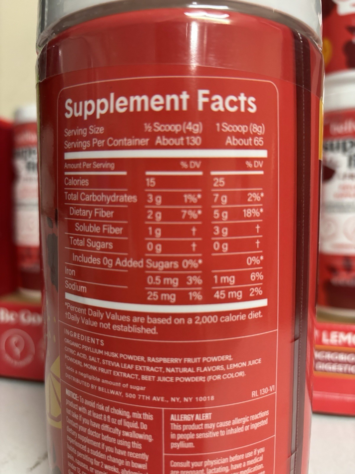 8 Pack Bellway Super Fiber + Fruit Psyllium Husk Raspberry Lemon 18 oz Each