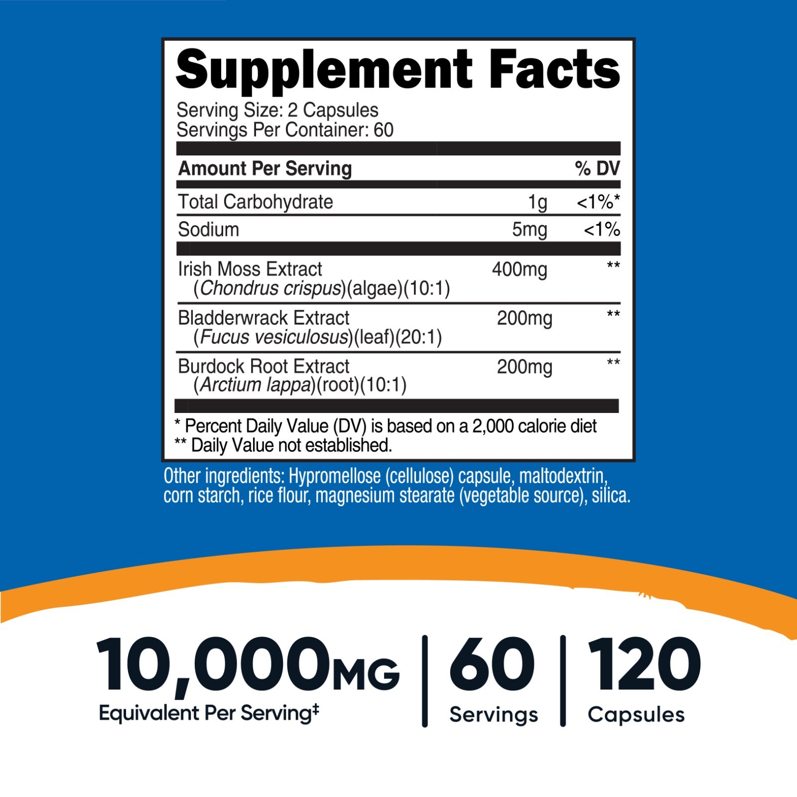 Nutricost Irish Sea Moss Extract (10,000mg) 120 Capsules – GMO-Free, 60 Servings