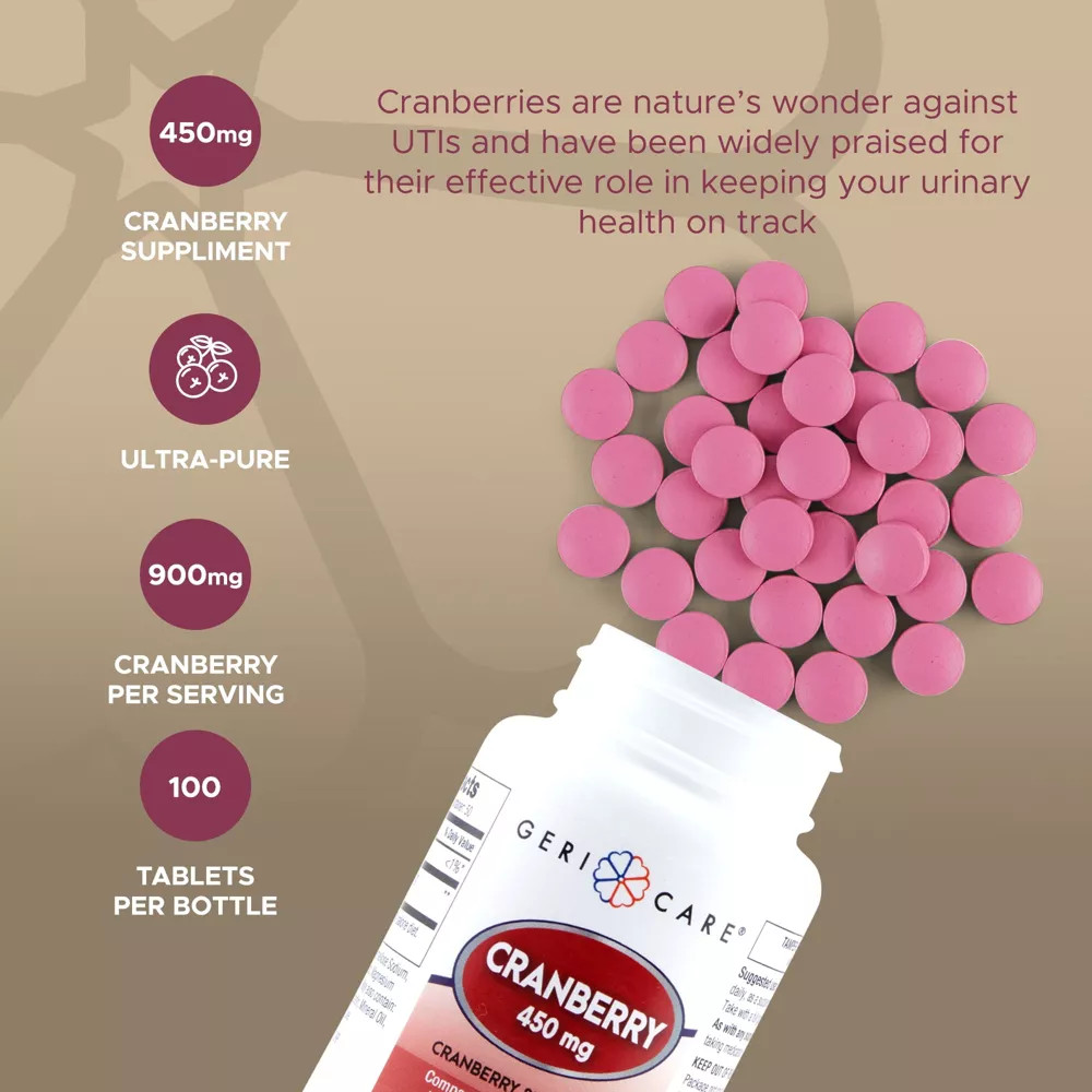 Geri-Care Cranberry Extract Dietary Supplement Tablets 450mg Strength 100 Ct 3PK