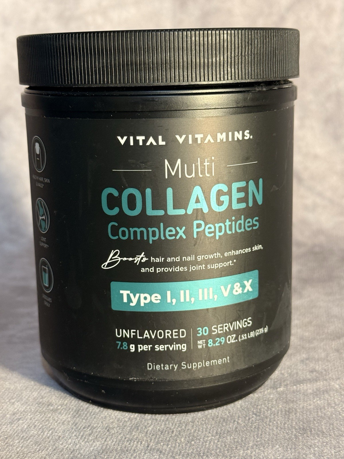 Vital Vitamins Multi Collagen Peptides Type I II III V X Unflavored 30ct 8.29 oz