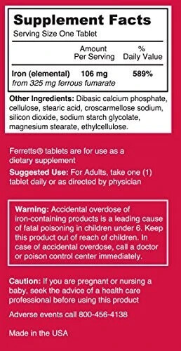 Ferretts Easy to Swallow Iron Supplement – 60 Tablets EXP 04/2026