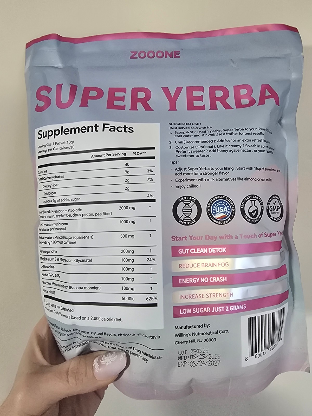 ZOOONE Super Yerba Raspberry Lemonade Powder Supplement Energy Boost