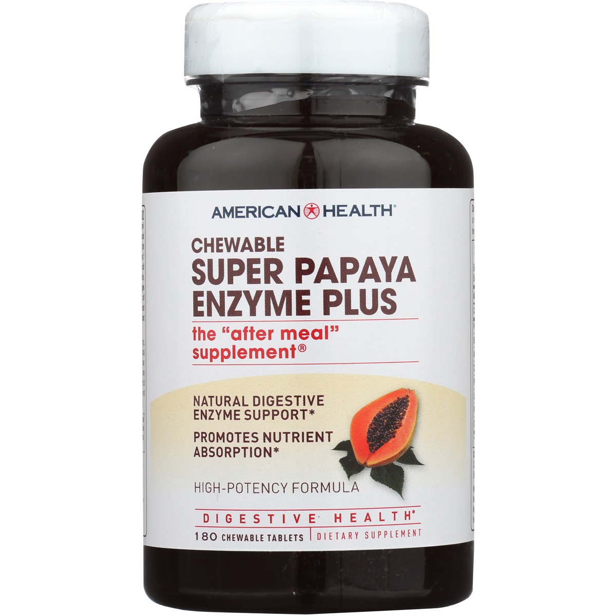 American Health Super Papaya Enzyme Plus Chewable Tablets 180 Count 1 Pack