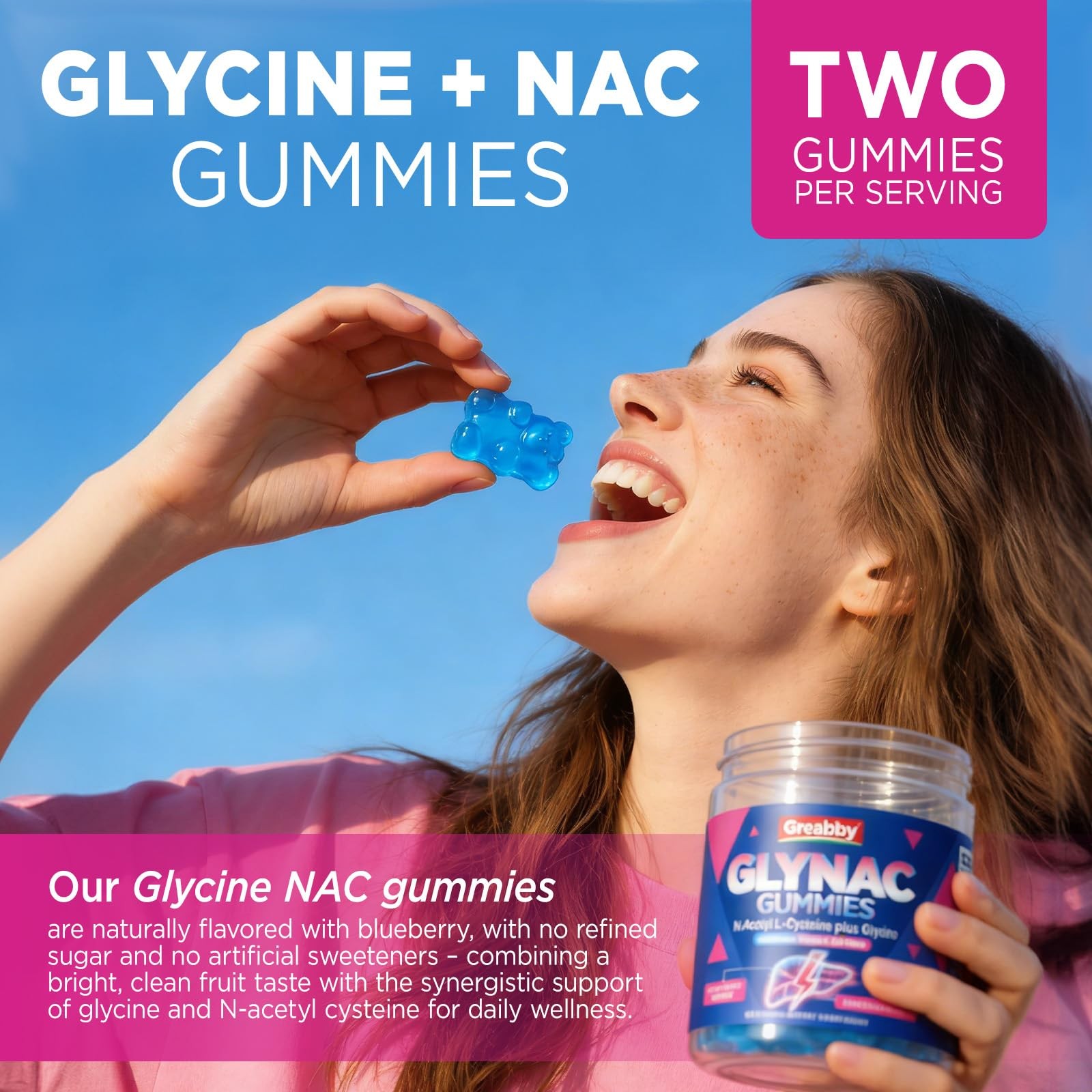 GREABBY Glynac Gummies, Glycine & N-Acetyl Cysteine 60 Count (Pack of 1)