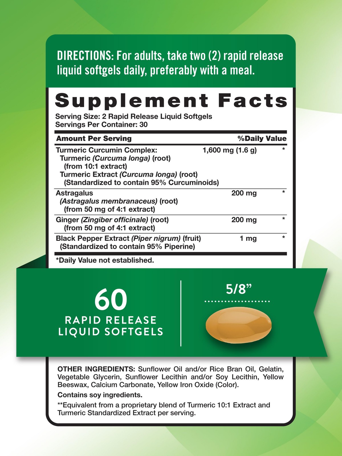 Nature’s Truth Turmeric Curcumin 10mg | Softgel Capsules | with Ginger,