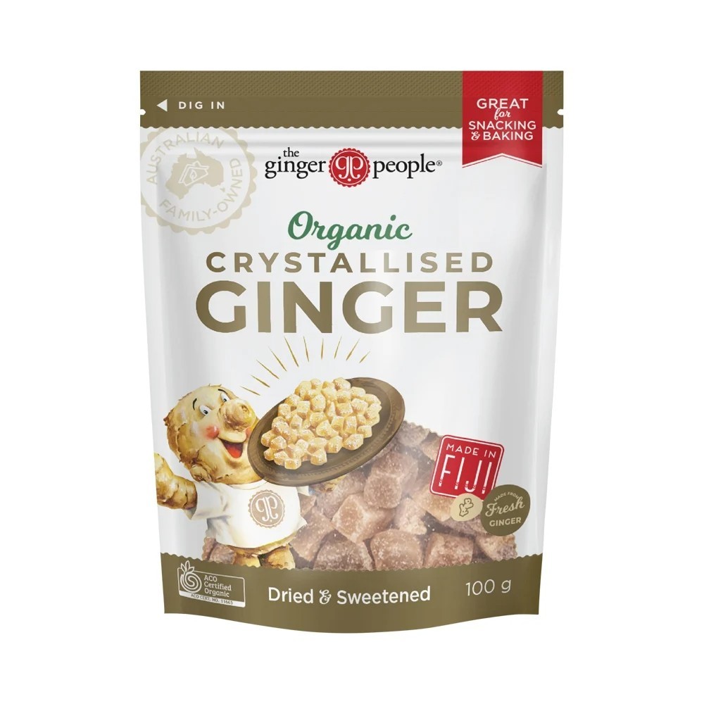 8 x The Ginger People Organic Crystallised Ginger 100g Dried & Sweetened