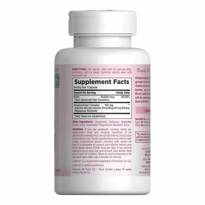 Nature’s Bounty Hair Growth Biotin 90 Capsules One Per Day Exp 08/2027