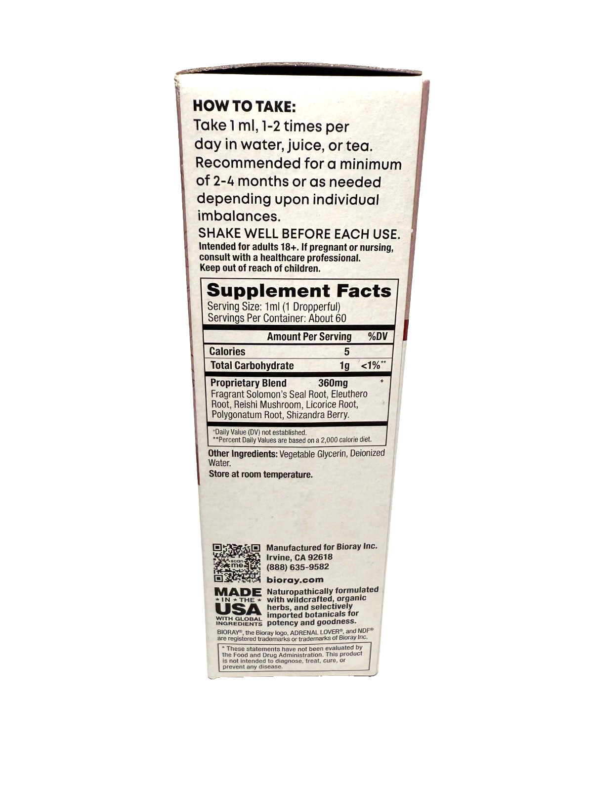 BIORAY Adult Daily Adrenal Lover 2 fl oz Exp 3/2029