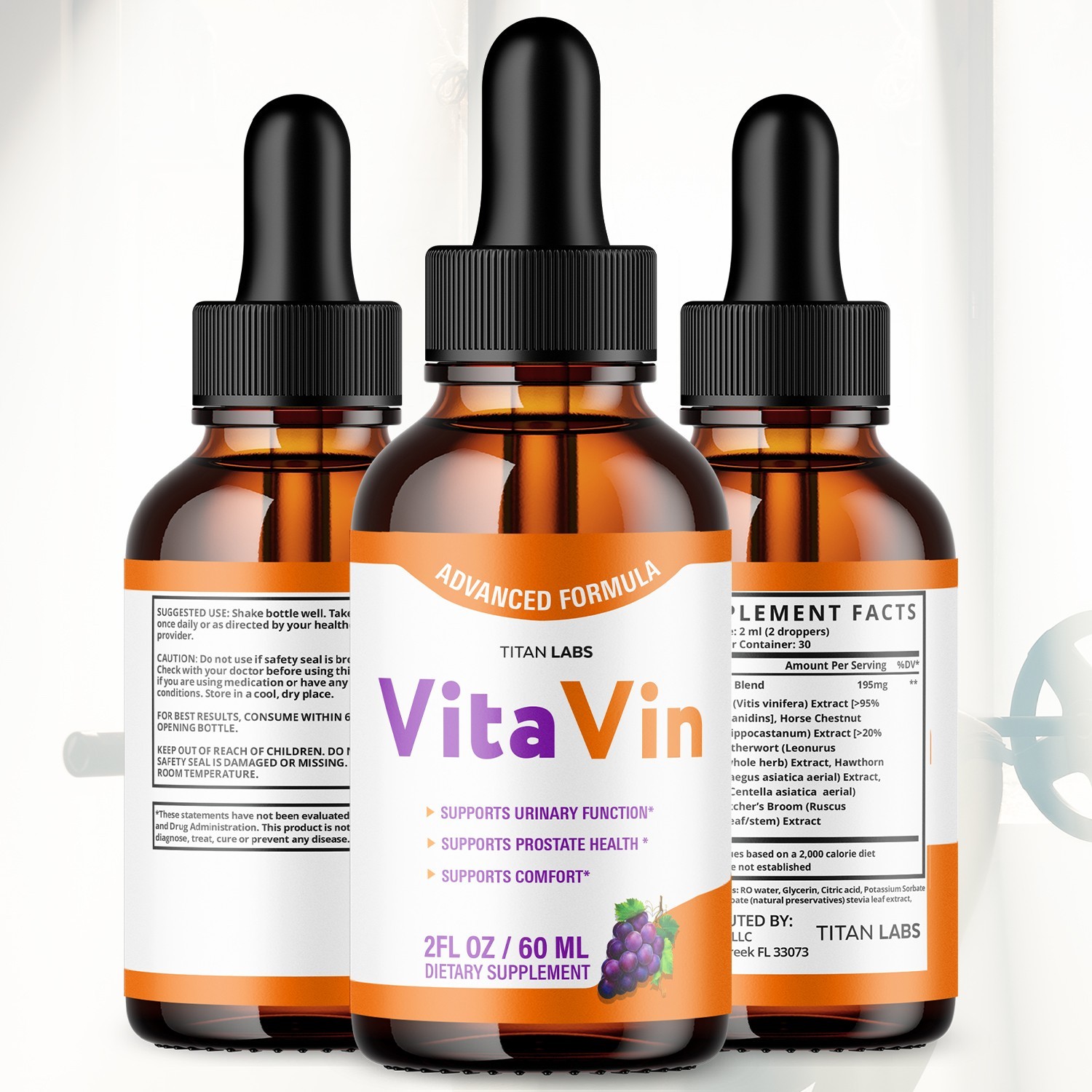 (1 Pack) Vita Vin Male Support Drops Advanced VitaVin Supplement 30 Servings